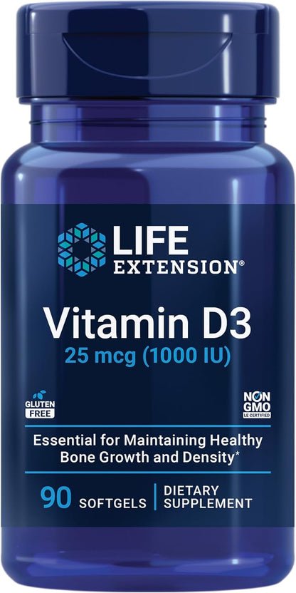 Life Extension Vitamin D3 25 mcg (1000 IU) – 90 Softgels
