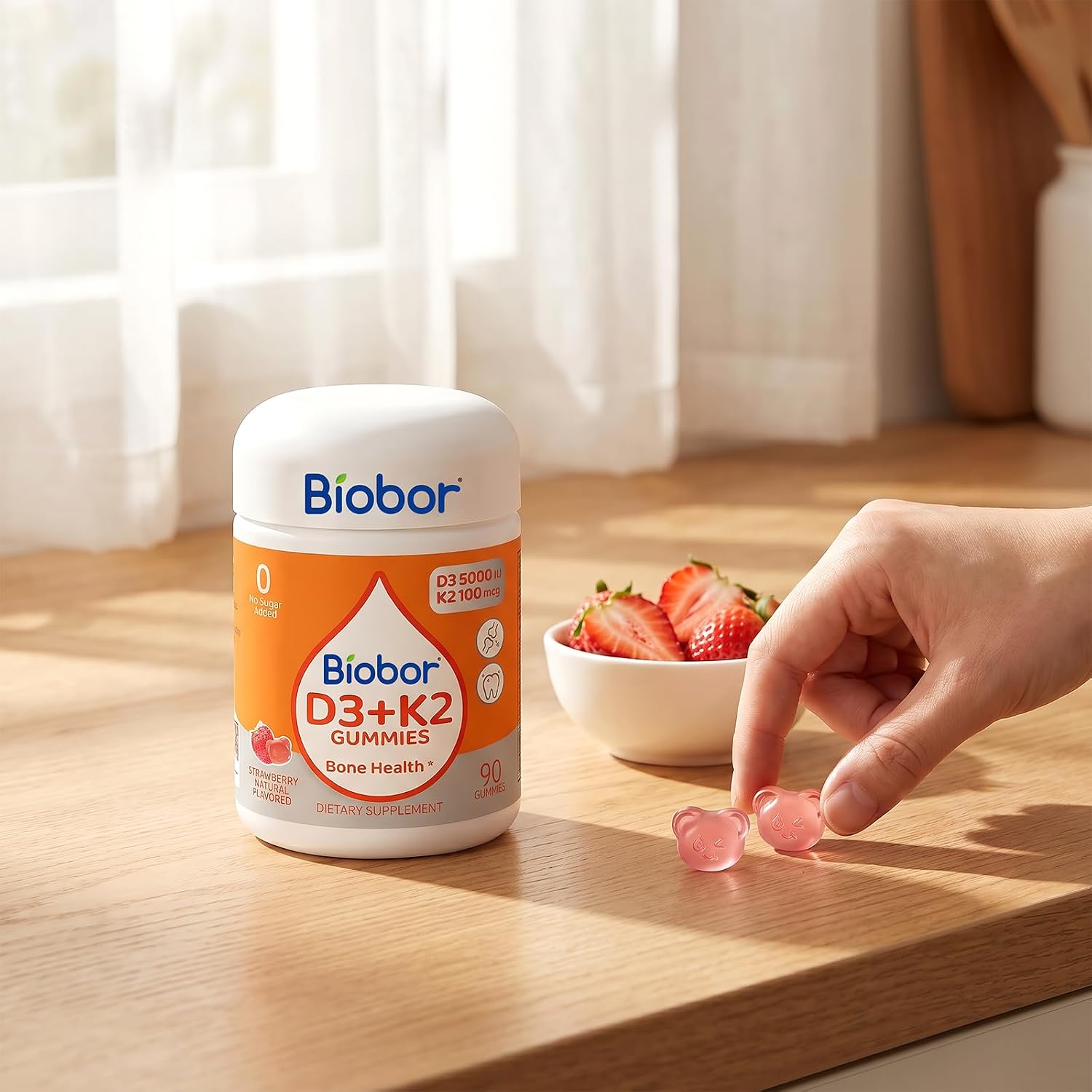 Biobor Natural Vitamin D3 K2 Gummies - 5000 IU D3 + 100 mcg MK-7 (90 Count) - görsel 7