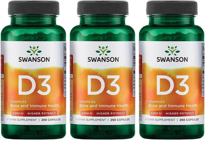 Swanson High Potency Vitamin D3 2000 IU (50 µg) – 250 Capsules (3 Pack)