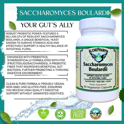 AlchePharma Saccharomyces Boulardii – Non-GMO – Dairy-Free Probiotic
