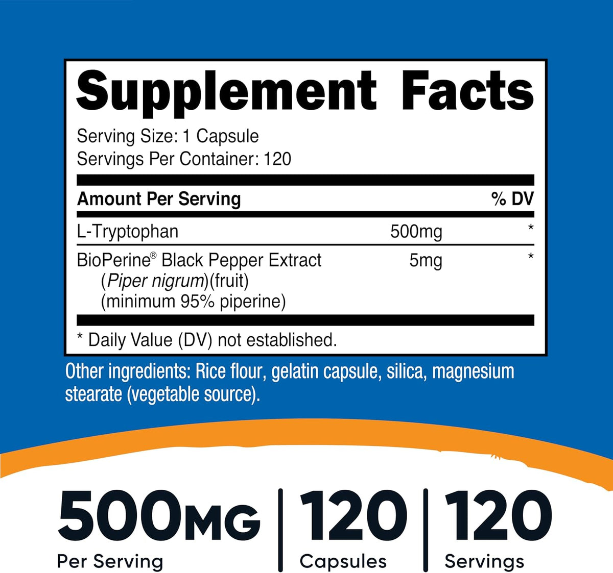 Nutricost L-Tryptophan 500mg, 120 Capsules - with BioPerine, Gluten-Free, Non-GMO - görsel 2
