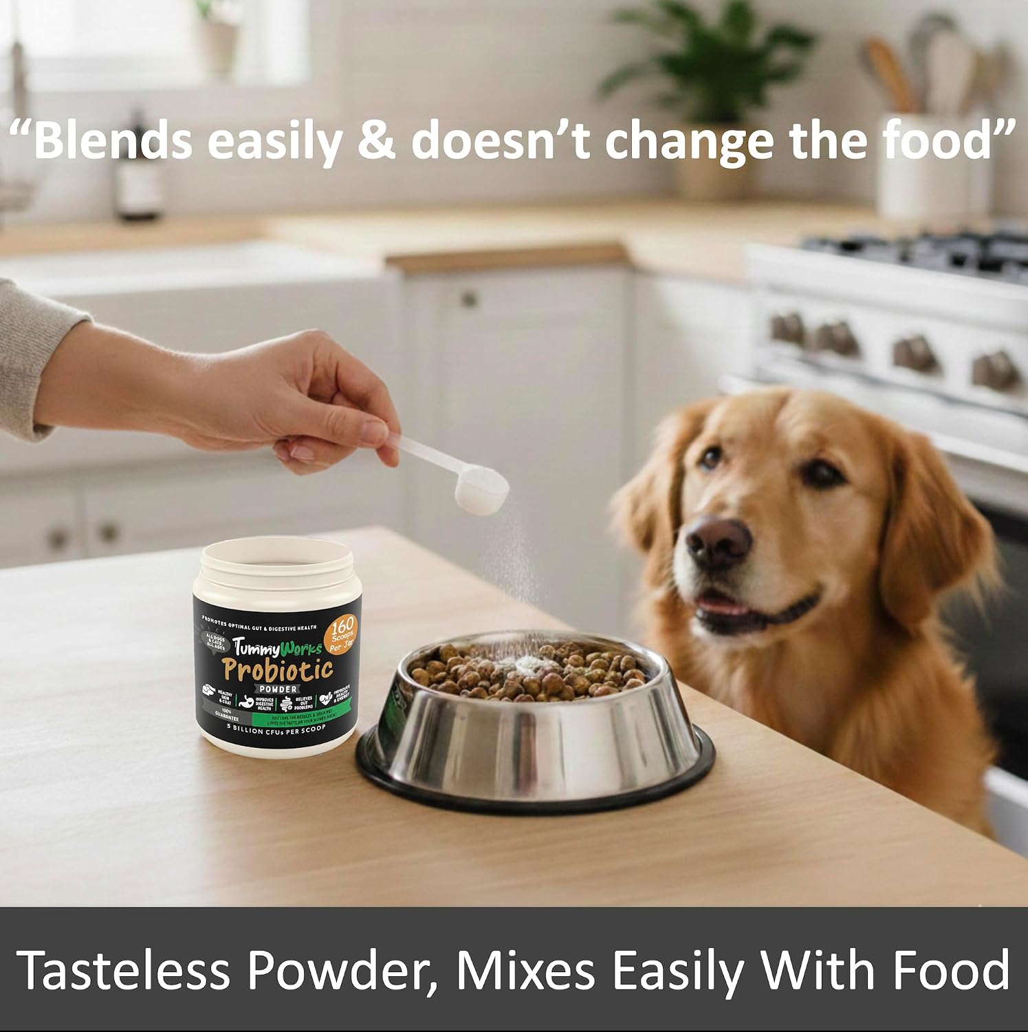 TummyWorks Probiotics for Dogs and Cats. 160 Scoops Probiotic Powder for Digestive Health, Gut, Immunity, Energy, Skin & Coat. 10 Strains, 5 Billion CFUs with 6 Enzymes & Prebiotics. Made in USA. - görsel 4