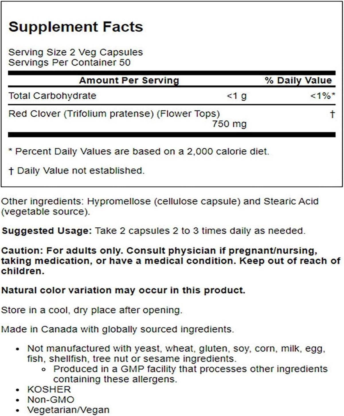 NOW Foods Red Clover 375 mg, 100 Capsules - görsel 2
