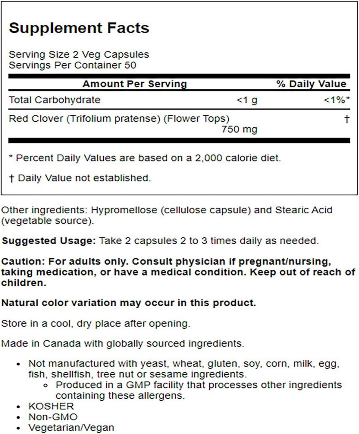 NOW Foods Red Clover 375 mg, 100 Capsules - görsel 2