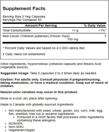 NOW Foods Red Clover 375 mg, 100 Capsules