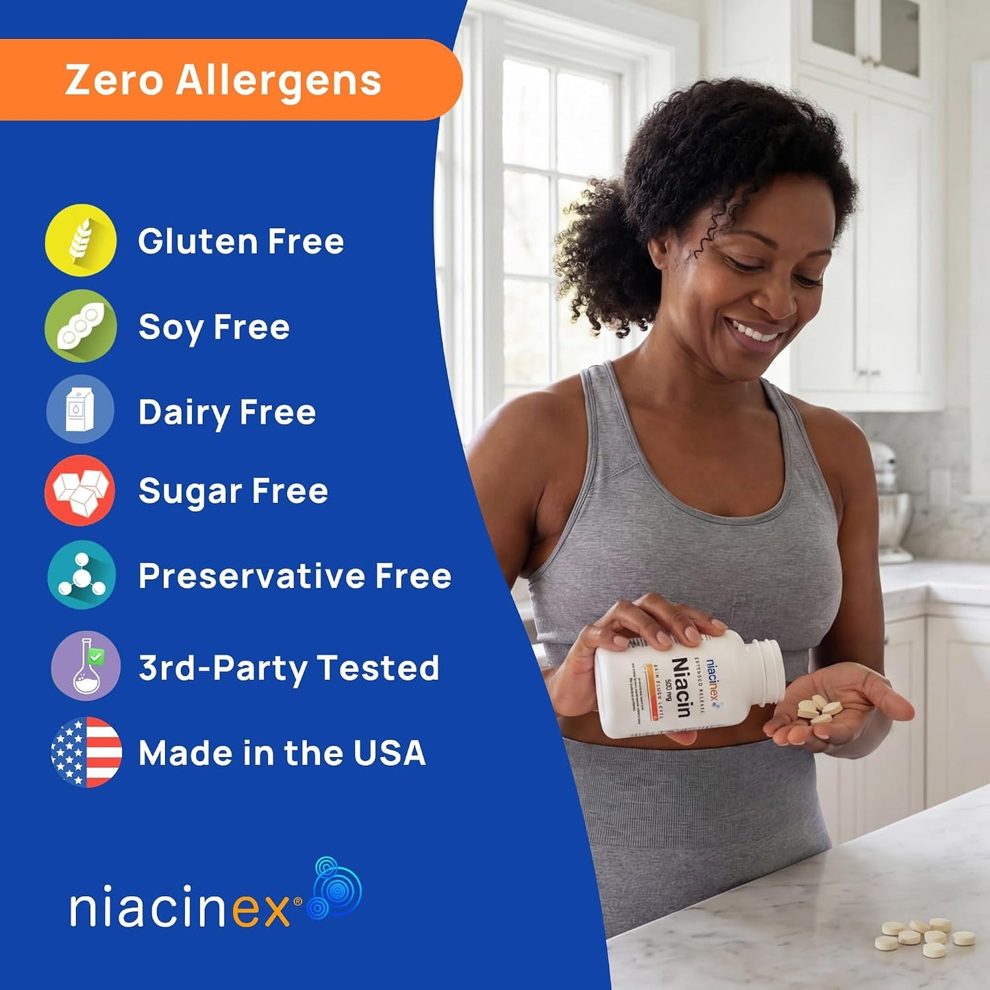 Niacin 500mg Extended Release, 200 Tablets – Minimal to No-Flush Vitamin B3 Supplement - görsel 8