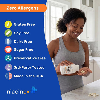 Niacin 500mg Extended Release, 200 Tablets – Minimal to No-Flush Vitamin B3 Supplement