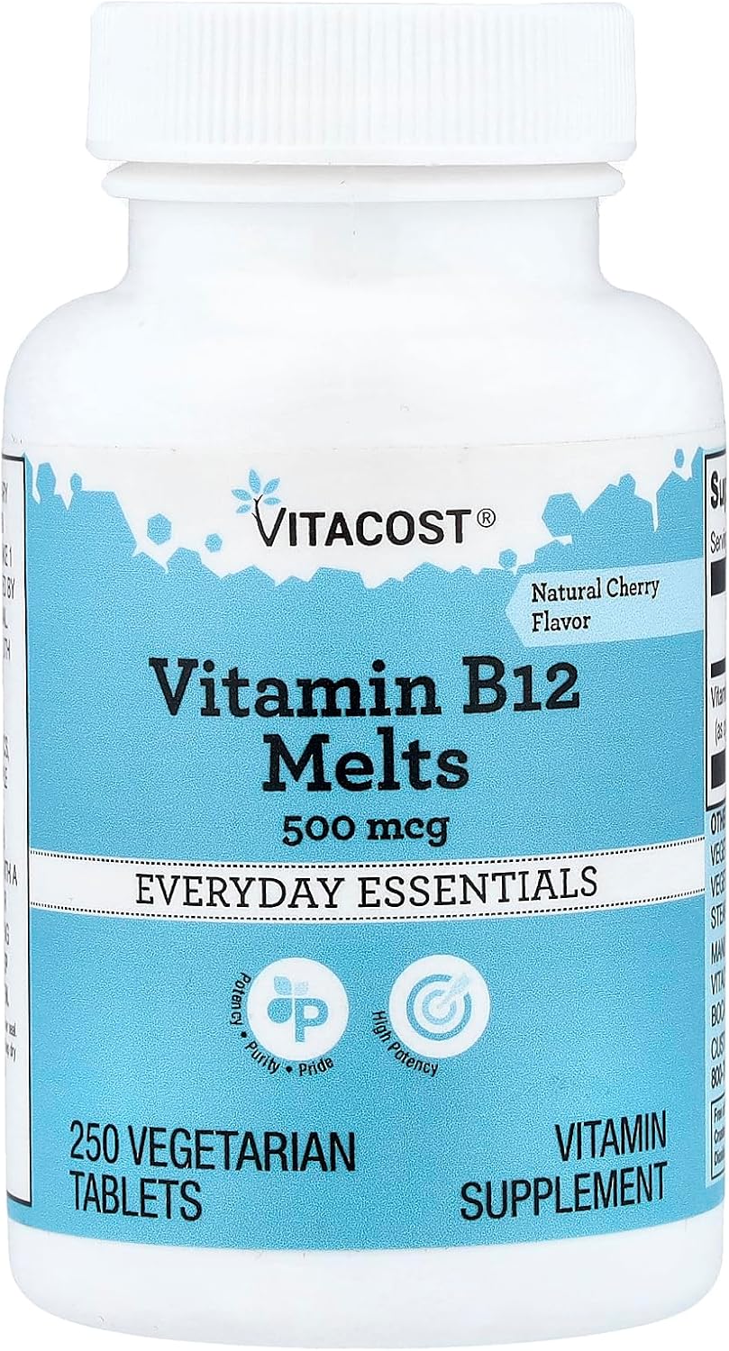 Vitacost Vitamin B12 Melts, Natural Cherry, 500 mcg, 250 Vegetarian Tablets - görsel 1