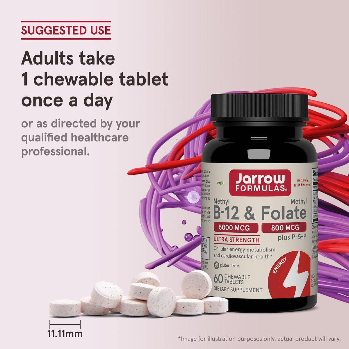Jarrow Formulae Methyl B-12 & Methyl Folate – Bioactive B12 and B9 Supplement, 60 Chewable Tablets - görsel 6