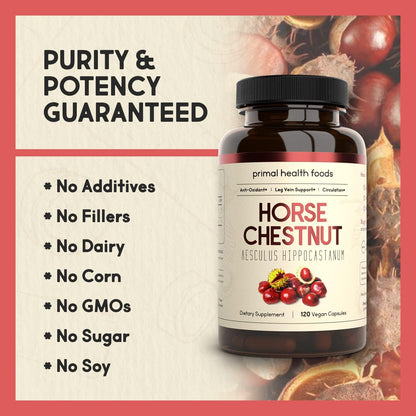 Horse Chestnut Extract 500 mg – 120 Capsules | Supports Vein Health | Vegetarian, Non-GMO & Gluten-free