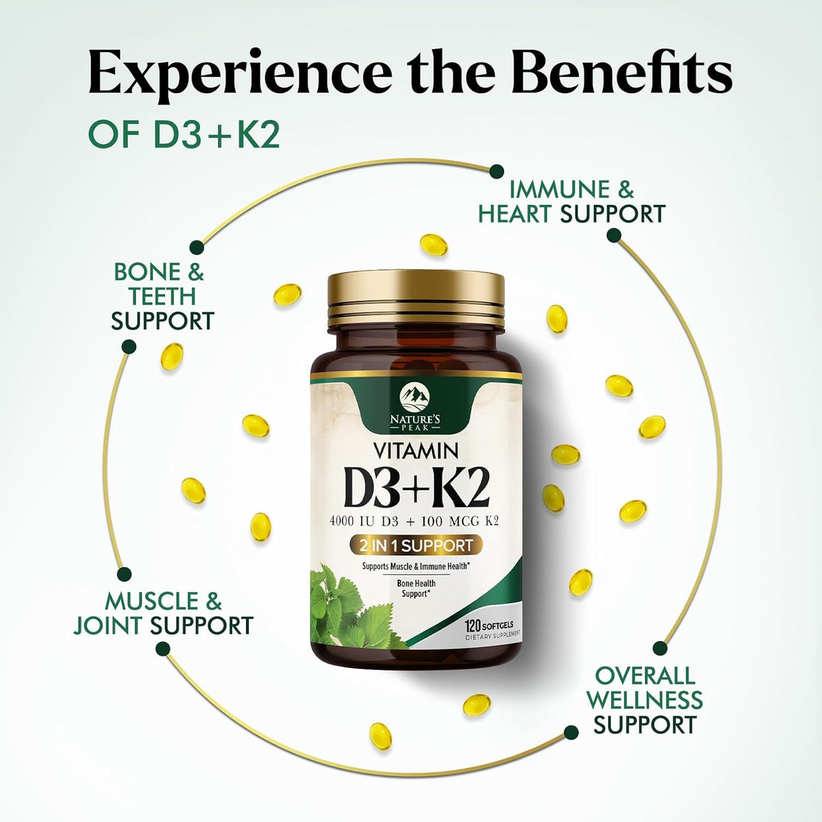 Nature's Peak Vitamin D3 K2 - High Strength 4000 IU D3 + K2 MK7 - 120 Soft gel capsules - görsel 5