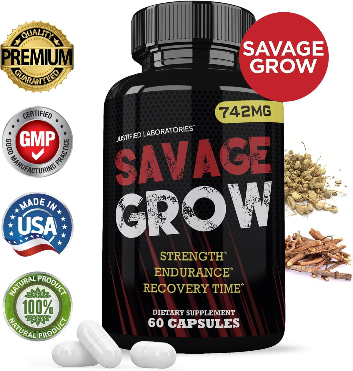 Savage Grow 742mg All-Natural Advanced Men's Health Formula - 60 Capsules - görsel 2