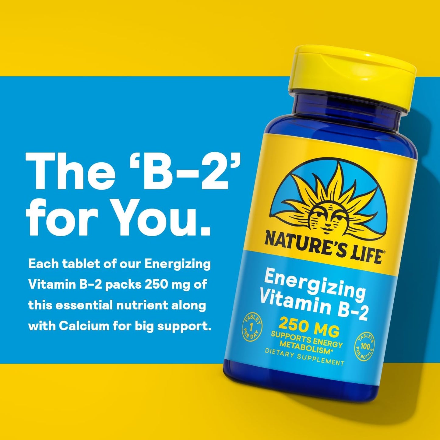 Nature's Life Vitamin B2 250 mg - High Strength Riboflavin for Energy Metabolism - 100 Tablets - görsel 4
