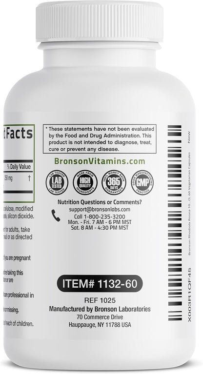 Bronson Rhodiola Rosea Vegetarian Capsules – Adaptogenic Herb – Brain, Stress & Mood Support – Non-GM, 60 Count