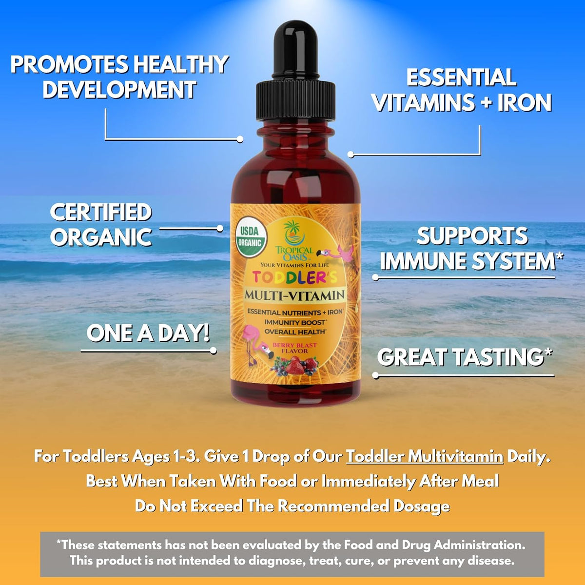 Tropical Oasis Organic Kids Multivitamin with Iron for Toddlers – Liquid Drops, 60 ml - görsel 4