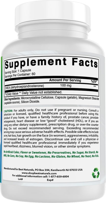 Best Naturals DHEA 100mg Food Supplement - 60 Capsules