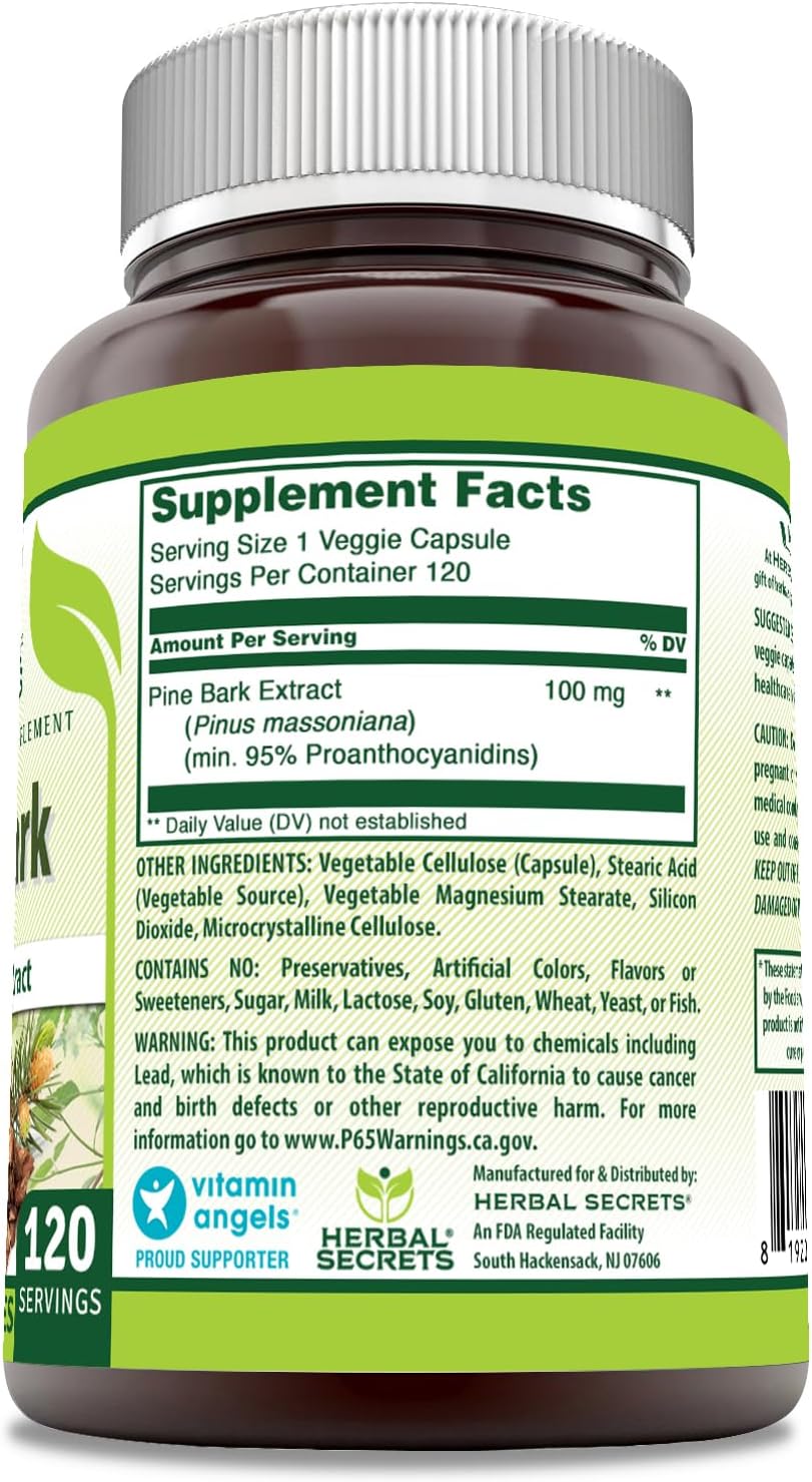 Herbal Secrets Pine Bark Extract Supplement – 100 mg per Serving, 120 Veggie Capsules - görsel 2