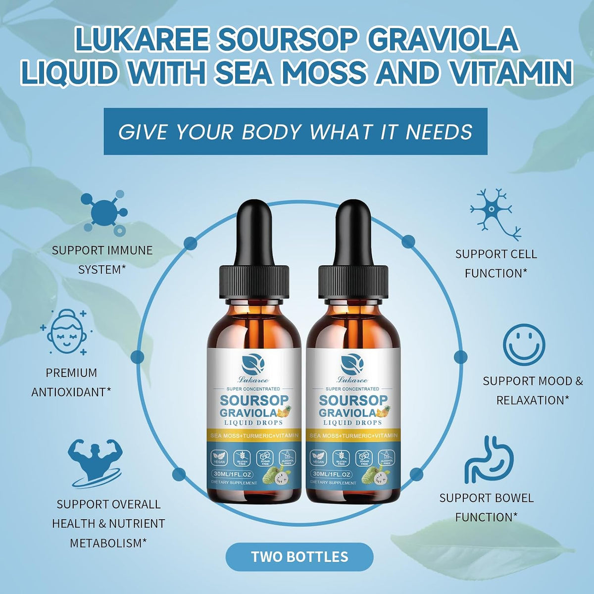 (2 Pack) Soursop Graviola Leaf Extract Liquid Drop Plus Pure Botanical Sea Moss for Cell Support & Regeneration, Immunity and Gut Health, Soursop Bitters Liquid – Full Texture, Pineapple Flavour, 30 ml - görsel 3