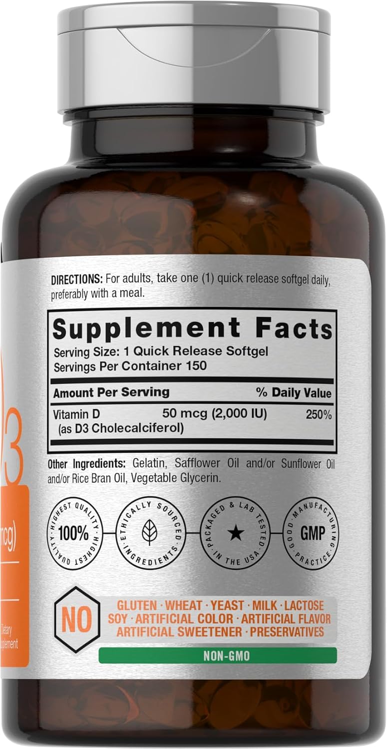 Horbaach Vitamin D3 2000 IU Softgels | 150 Count | Cholecalciferol Supplement - görsel 2