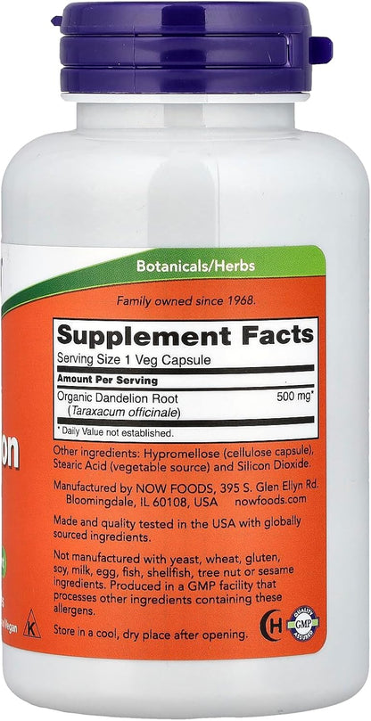 Now Foods Dandelion Root 500 mg Capsules, 100 Count
