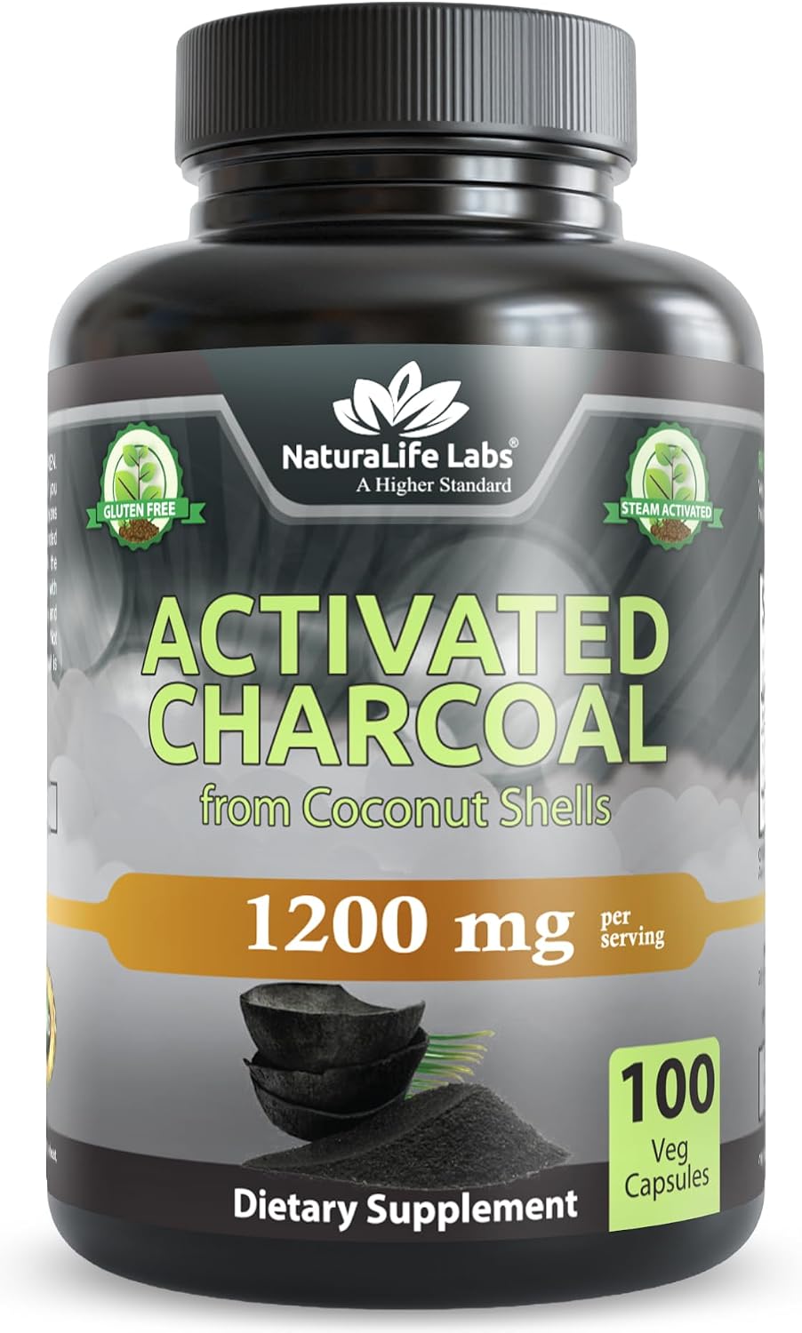 NaturaLife Labs Activated Charcoal 1200 mg - 100 Vegan Capsules (Coconut Shell) - görsel 1