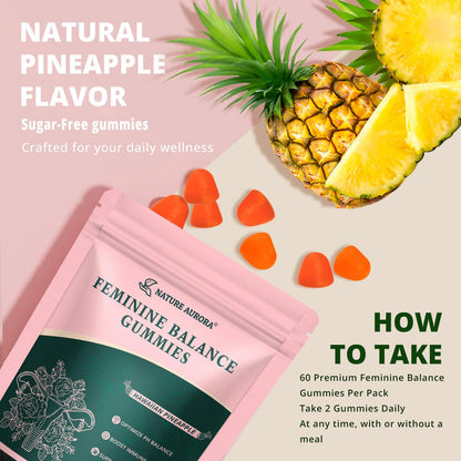 Premium Feminine Balance Gummies - Women's pH Balance & Vaginal Probiotics Support with Immune Support - Vegan, Gluten-free - Hawaiian Pineapple Flavour (60 Count)