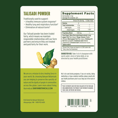 Banyan Botanicals Talisadi Powder – Organic Immune Supplement for Respiratory and Lung Support – 227g
