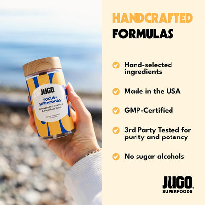 JUGO Focus + SUPERFOODS Ashwagandha Gummies with Vitamin D3 & Superfruit Blend