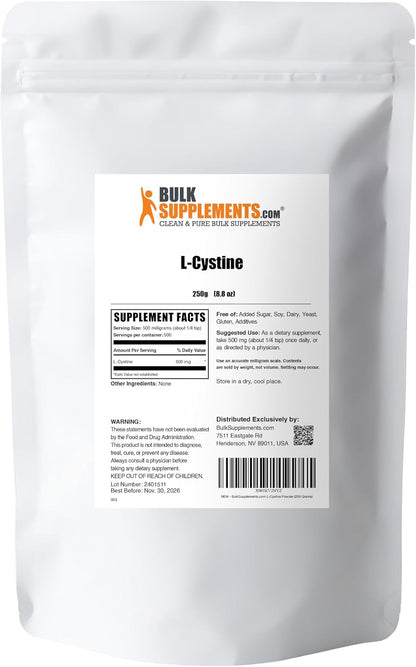 BulkSupplements.com L-Cystine Powder - 500mg per Serving, 250g
