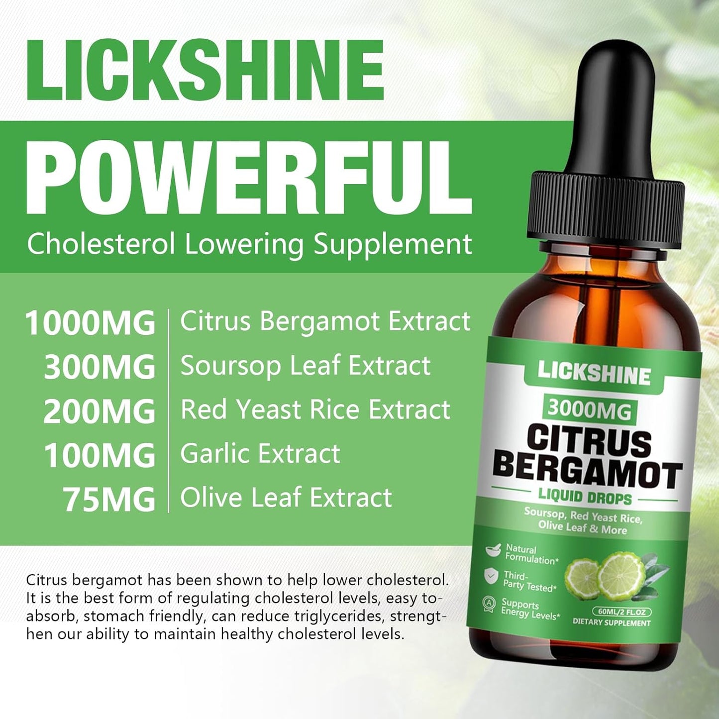 lickshine Citrus Bergamot Liquid Drops 3000mg - 2 Pack - High Absorption Liquid Supplement for Antioxidant & Immune Support, 120 ml Each - görsel 3