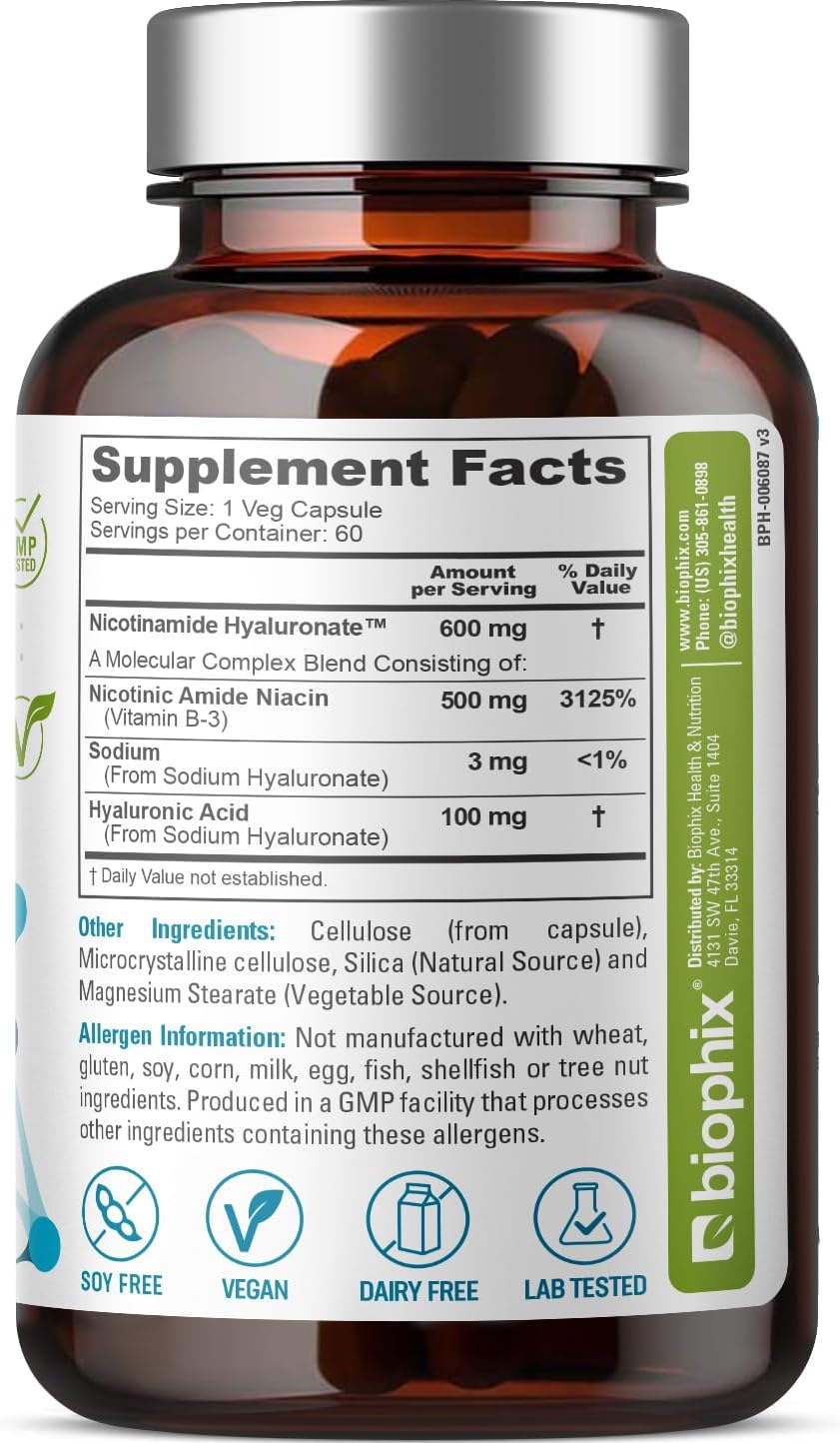 Nicotinamide Hyaluronate 600 mg | Flush-Free Niacin with Hyaluronic Acid - 60 Capsules - görsel 2