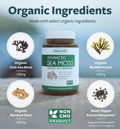 Organic Irish Sea Moss Capsules with Bladderwrack, Burdock Root & Black Pepper Extract