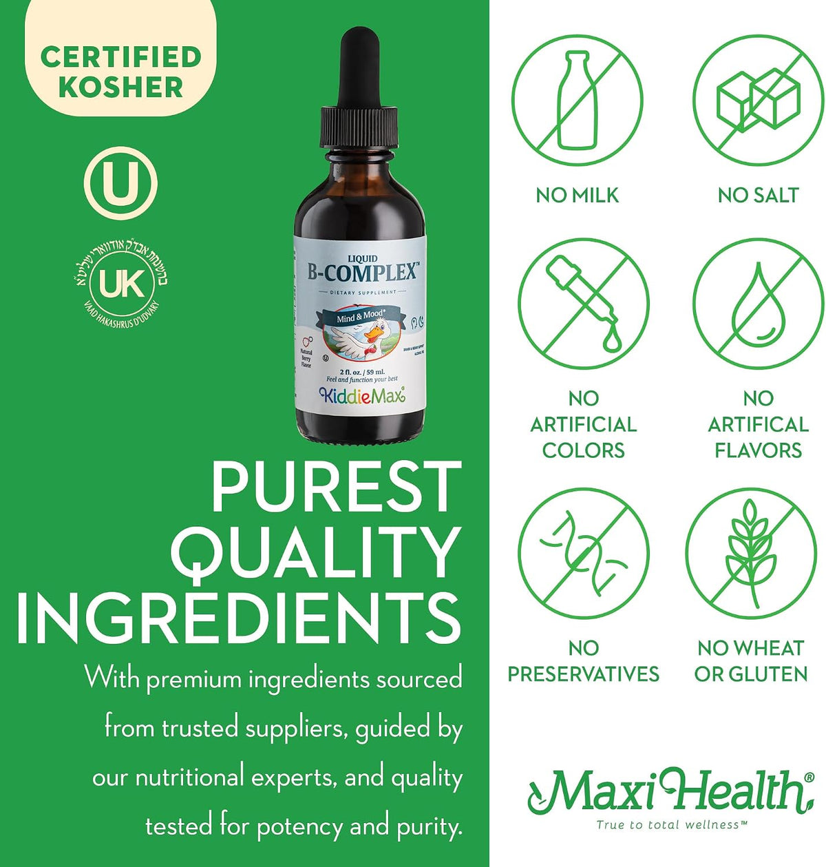 Maxi Health Liquid Vitamin B Complex – 9 Essential B Vitamins with B1, B6, B12 (Methylcobalamin) – Contributes to Normal Energy Metabolism, Nervous System & Immune Function – Raspberry, 59 ml - görsel 5