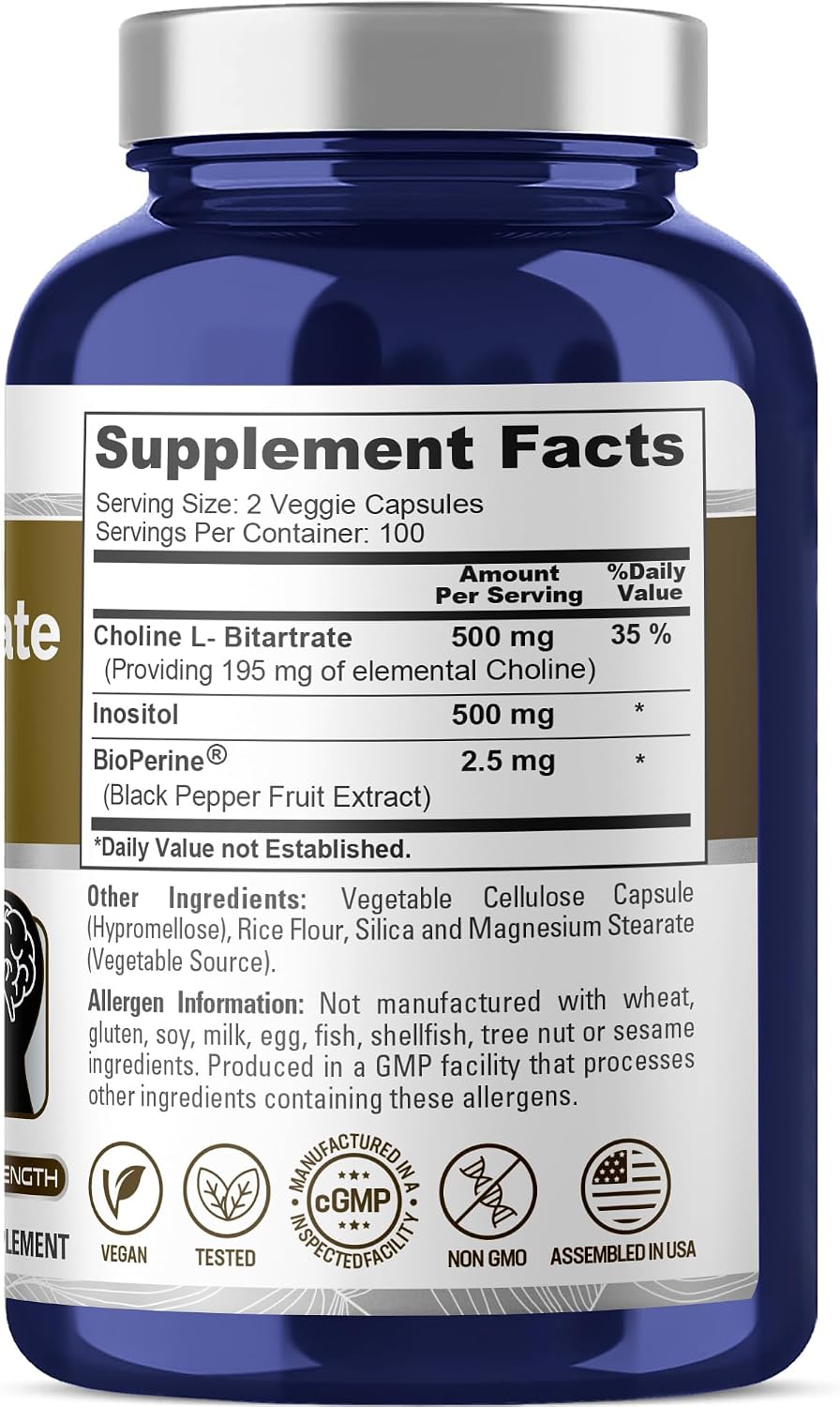 NusaPure Choline & Inositol - Suitable for Vegetarians and Vegans, Non-GM - 1000mg - 200 Vegan Capsules - görsel 3