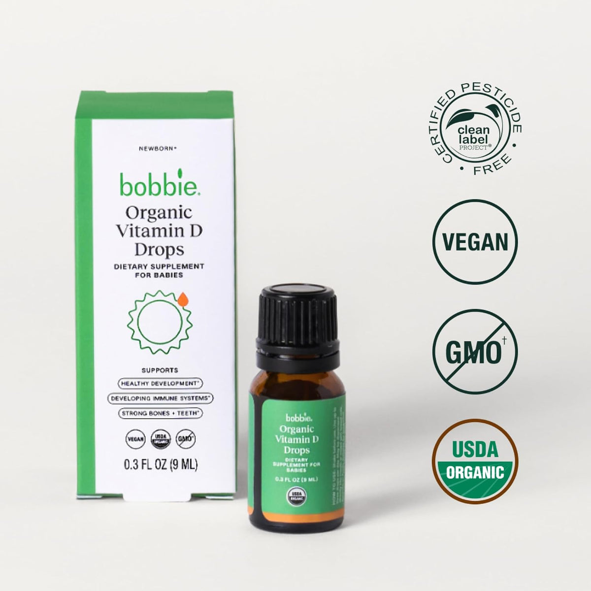 Bobbie Organic Baby Vitamin D Drops, Daily Liquid Supplement to Support Development, Immune Health and Strong Teeth and Bones* in Newborn Babies and Infants, Vegan, Infant Vitamin D, 400 IU, 0.3 fl oz - görsel 2
