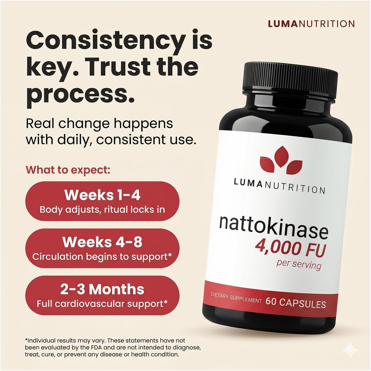 Luma Nutrition Nattokinase Supplement - Natto 4000 FU Per Serving, Premium Cardiovascular Support - Vegan & Gluten-free - 60 Capsules, 30 Servings - görsel 6