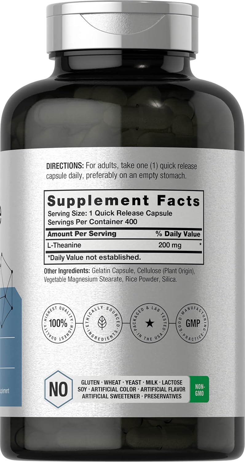 Horbäach L-Theanine | 200mg | 400 Capsules | Value Size | Non-GMO, Gluten-free Supplement - görsel 2