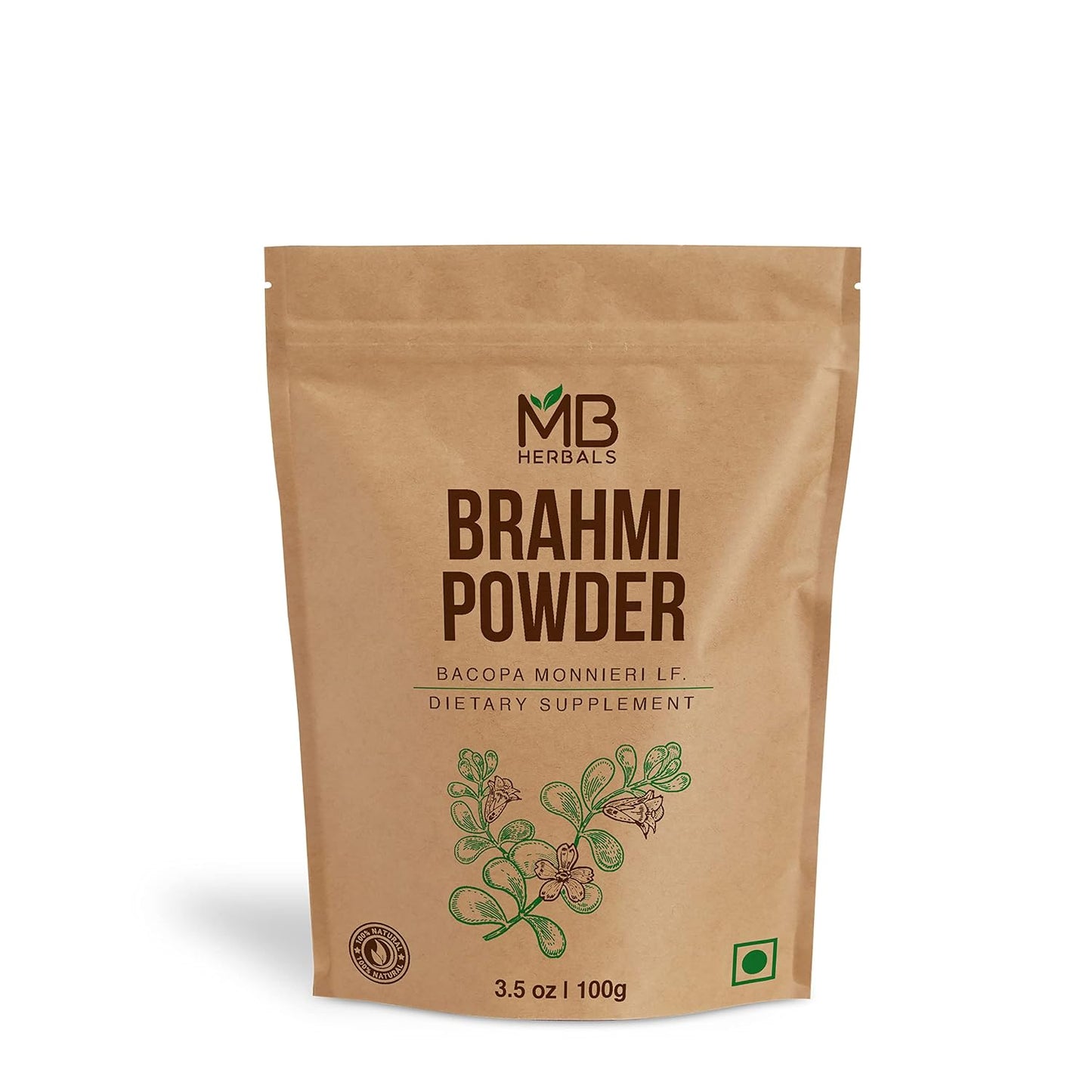 MB Herbals Pure Brahmi Powder, 100g – 100% Pure Bacopa monnieri - görsel 1
