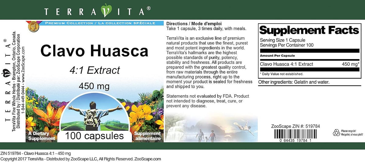 Clavo Huasca 4:1-450 mg (100 Capsules, ZIN: 519784) - görsel 3