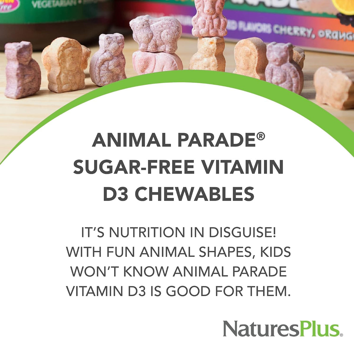 Natures Plus Animal Parade Sugar-Free Children's Vitamin D3 - 500 IU - Black Cherry Flavour - 90 Chewable Animal Shaped Tablets - görsel 3