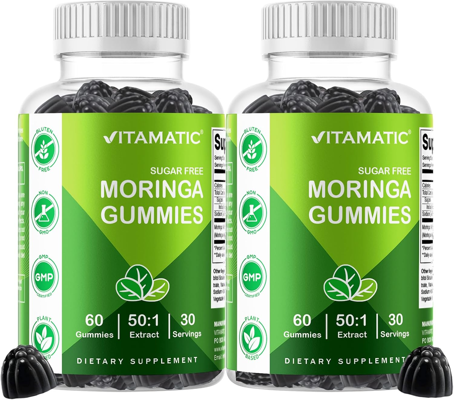Vitamatic Moringa Gummies – Sugar-Free, Vegan, Pectin-Based – 60 Count (2-Pack) - görsel 1