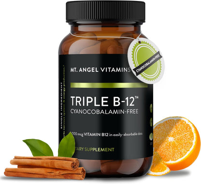 Mt. Angel Vitamins - Triple B-12 Dots | Fast-Dissolving Sublingual Dots with Methylcobalamin, Adenosylcobalamin & Hydroxocobalamin – 60 Dots