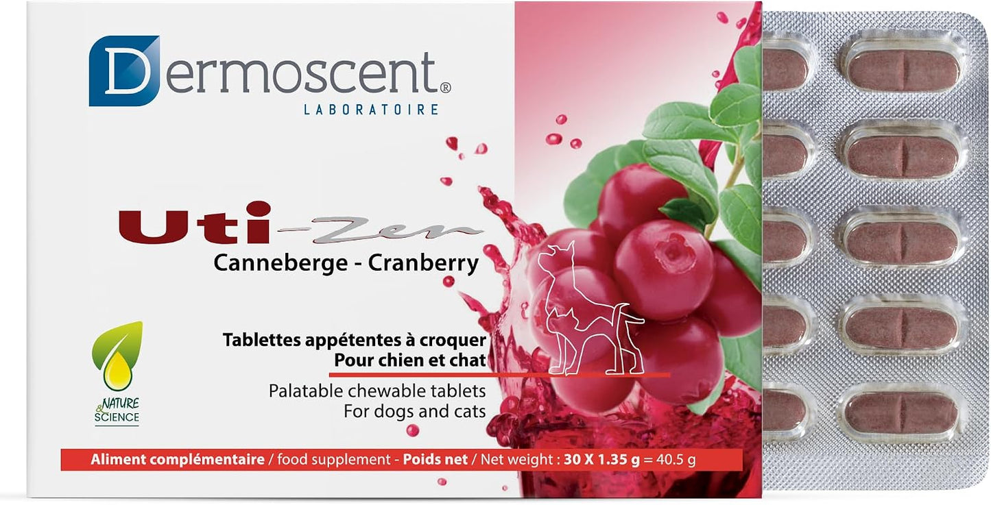 Dermoscent UTI-Zen Cranberry Tablets for Dogs and Cats Food Supplement for Bladder, Kidney & Urinary Tract Health Chicken Flavour - 30 Tablets - görsel 1