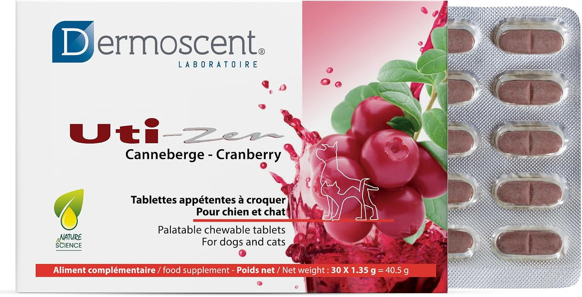 Dermoscent UTI-Zen Cranberry Tablets for Dogs and Cats Food Supplement for Bladder, Kidney & Urinary Tract Health Chicken Flavour - 30 Tablets - görsel 1