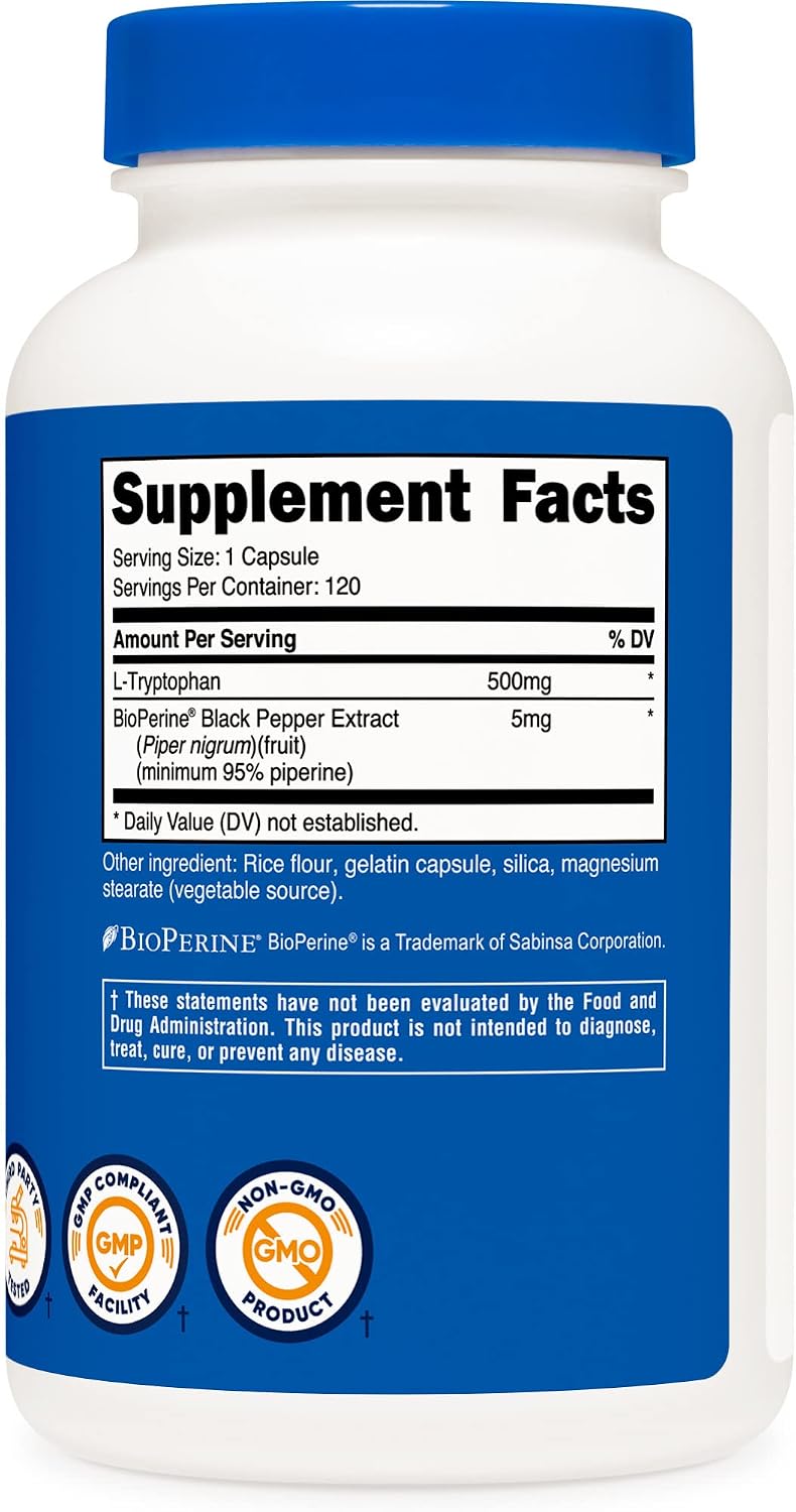 Nutricost L-Tryptophan 500mg, 240 Capsules (2 x 120) - görsel 5
