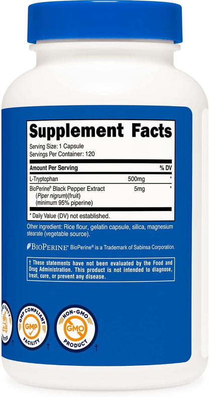 Nutricost L-Tryptophan 500mg, 240 Capsules (2 x 120)