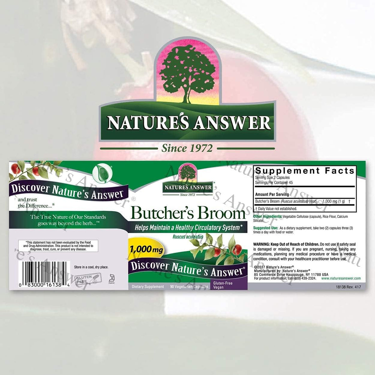 Nature's Answer Butcher's Broom Root Supplement – 90 Capsules (Pack of 2), Vegan & Gluten-Free - görsel 2