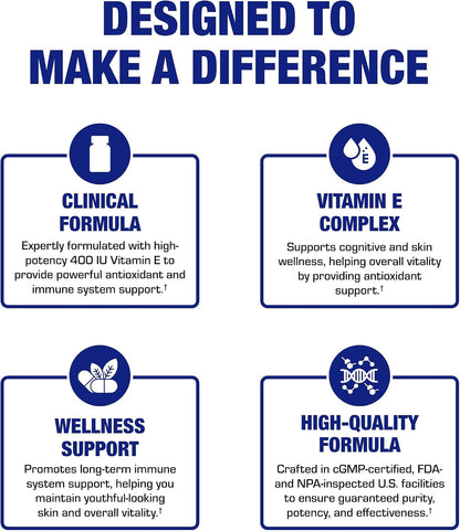 Vitamin E 400 IU Softgels – Natural d-Alpha Tocopherol & Mixed Tocopherols – Antioxidant Immune Support – 90 Softgels
