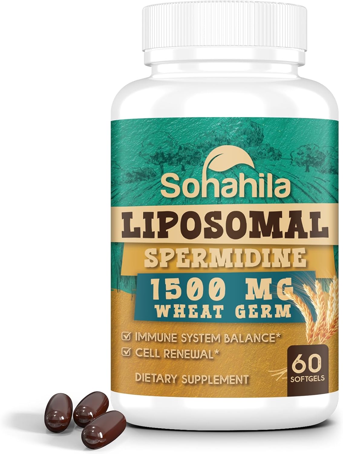 Sohahila Spermidine Supplement 15 mg - Liposomal with Zinc & Thiamine, 60 Softgels - görsel 1