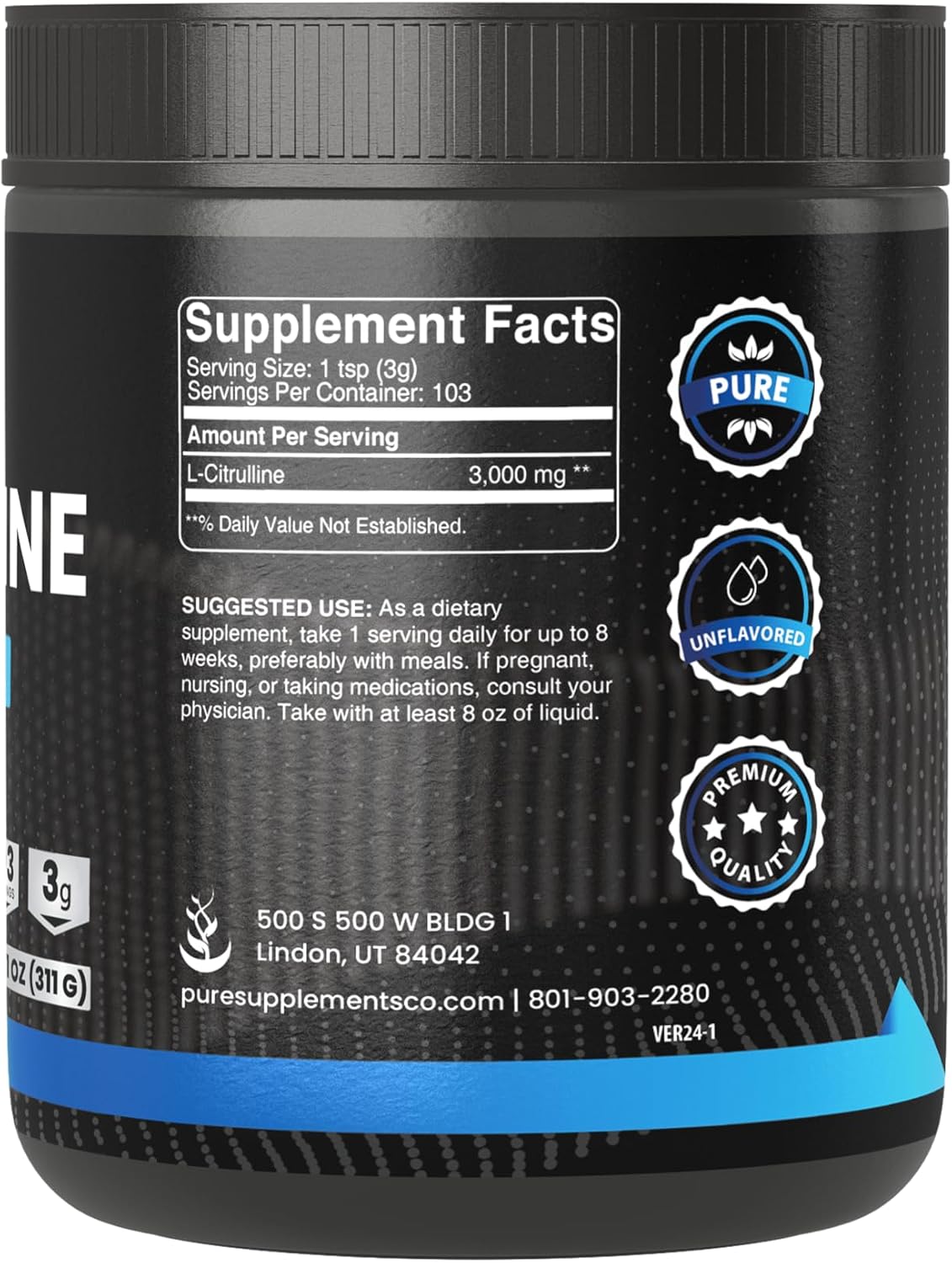 PURE ORIGINAL INGREDIENTS L-Citrulline Powder (312 g) Natural Amino Acid, Flavourless, Always Pure - görsel 2